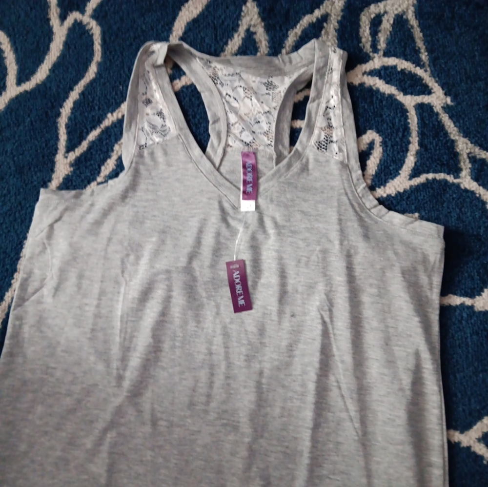 NWT Adore Me Dolina Grey w/ White Lace Detail (Tank/Capri) Pajama Set Large